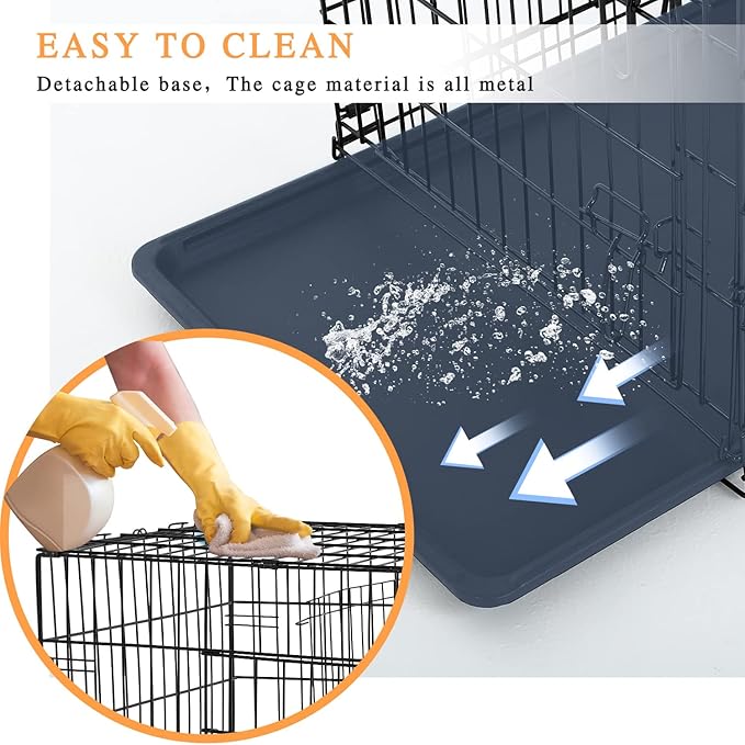 Small Dog Crate for Puppy, 24 Inch Metal Wire Pet Dog Cage for Small Animals Rabbit Indoor Outdoor Foldable Metal Dog Kennel with Divider Panel, Leak-Proof Plastic Pan