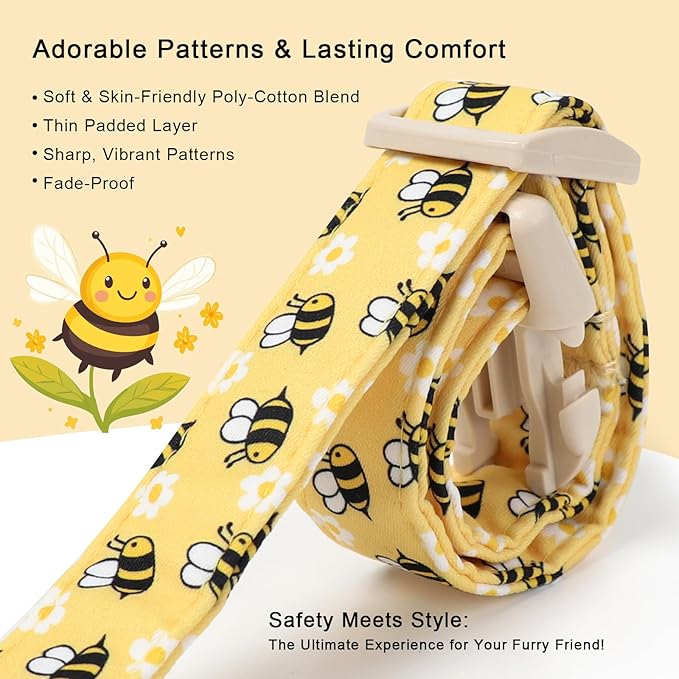 Bee & Daisy Dog Collar for Large Dogs - Spring/Summer Cartoon Yellow Dog Collars, Lightweight Adjustable Male Female Dogs Collars with Quick Release Buckle L
