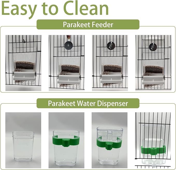 No Mess Bird Feeder Water Dispenser Set, Automatic Bird Feeder for Cage Transparent Acrylic Food Container Drinker Cage Accessories Parakeet Cockatiel Lovebird Finch (White)