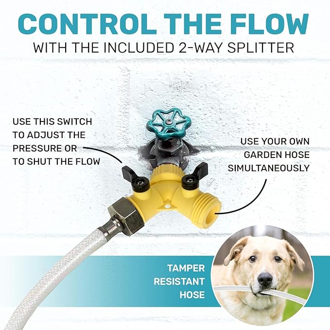 Scuddles Dog Sprinkler, Paw Activated Water Fountain, Outdoor Dog Water Sprinkler with Copper Valve, Easy Step-On Pedal, Perfect For Dogs to Stay Cool and Hydrated, Hose Attachment and Training Guide,