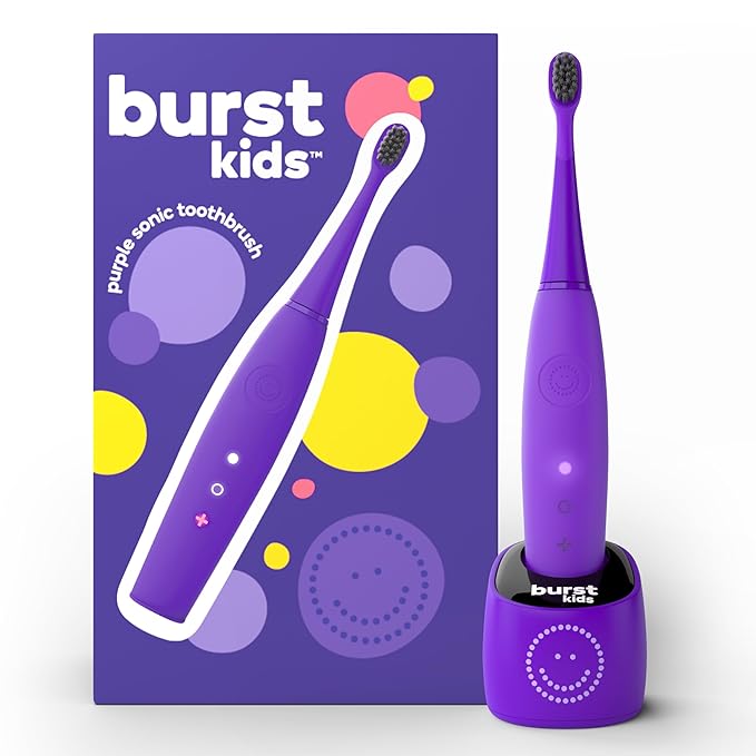 Burst Kids & Toddlers Electric Toothbrush (Purple) | Soft Bristles | Two Minute Timer | Rechargeable Battery | Easy-Grip Silicone Handle | 2 Modes for Healthy Smiles | Ages 3+