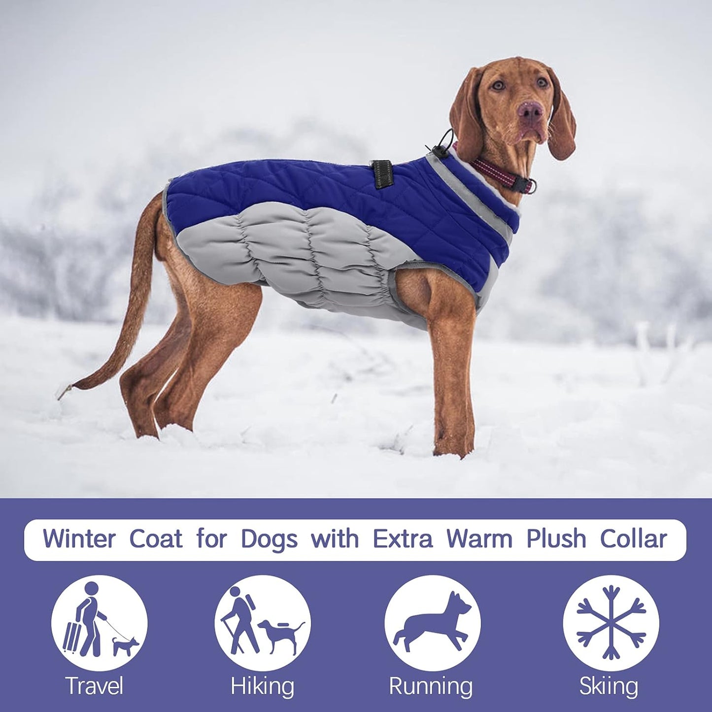 FUAMEY Dog Coat for Large Dogs,Waterproof Dog Winter Jacket with Harness Built in Puppy Cold Weather Coats Reflective Pet Vest with Zipper Warm Fleece Dogs Snowsuit Windproof Blue XXXL