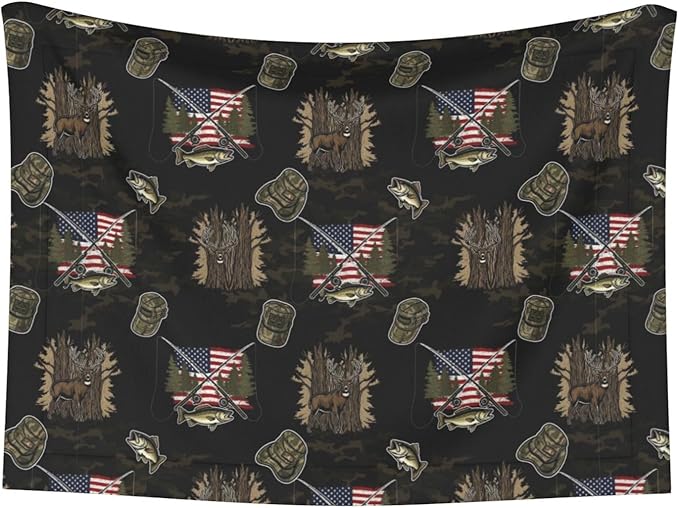 Dog Cat Blanket Double Sided, Hunting Deer Bass Fishing Lure Camo Camouflage American Flag Black, Plush with Raised Dot Pattern and Smooth Reverse for Cuddling
