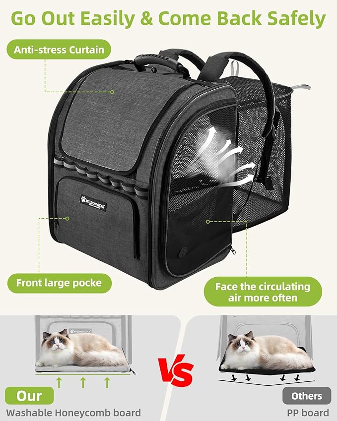 Cat Carrier Backpacks with Expandable Breathable Mesh, Pet Carrier Backpack for Cats Small Dogs Puppies Up to 20 Lbs, Dogs Carrier Backpack Great for Outdoor-Dark Black