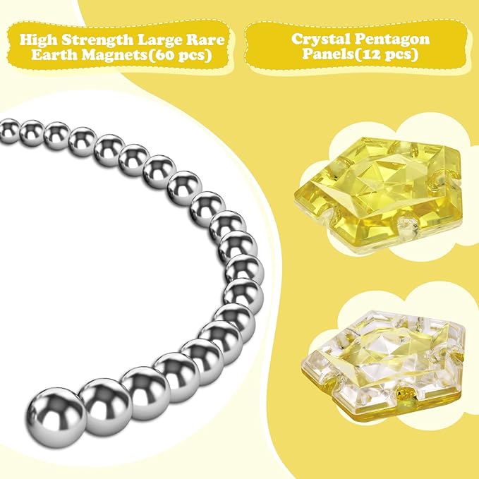RoomyRoc Magnetic Fidget Sphere - Pentagons Magnets Balls - 12 Piece Set - Crystal Golden - Magnet Fidgets Toy - Creativity Beyond Imagination, Inspirational, Recreational, Desk Toys for Adults
