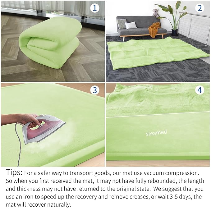 Play Mat for Babies Toddlers,1.3" Thick Elasti-Foam Anti-Fall Cushion Mat for Kids Room,28×72 Bedroom Bedside Rugs,Water-Repellent Soft Coral Velvet(Light Green)