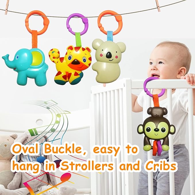 Baby Toys, Cartoon Animal Hanging Rattle Toys, Handbells Baby Rattles, Baby Bed Crib Car Seat Travel Stroller Toys for Infant, Best Birthday Gift for Newborn, 4 Pack