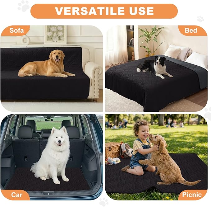 100% Waterproof Dog Couch Protector, Triple-Layer Waterproof Dog Bed Cover Pet Blanket Reversible 2-Tone Sofa Shield, Non-Slip Furniture Guard for Pets(82×90 Inch, Black+Blackish Gray)