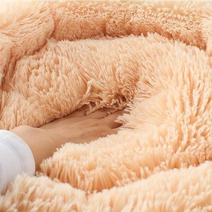 huraty Pet Dog Bed Plush Calming Bed, Fluffy Donut Round Pet Beds for Small Medium Large Dogs Cats, Anti-Slip & Anti-Anxiety, 28 Inch for Puppy and Kitties, Gold, L