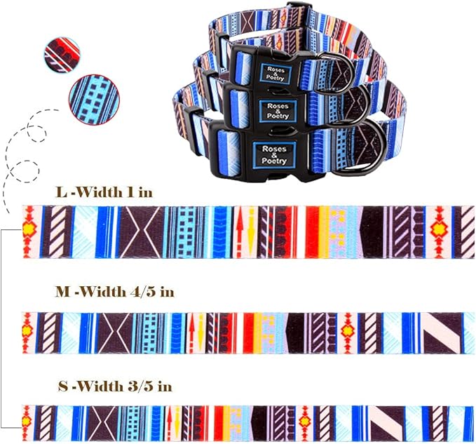 Roses&Poetry Dog Collar with Colourful Stripe Patterns, Adjustable Durable Puppy Collars for Small Medium Large Dogs (Stripe-XS)