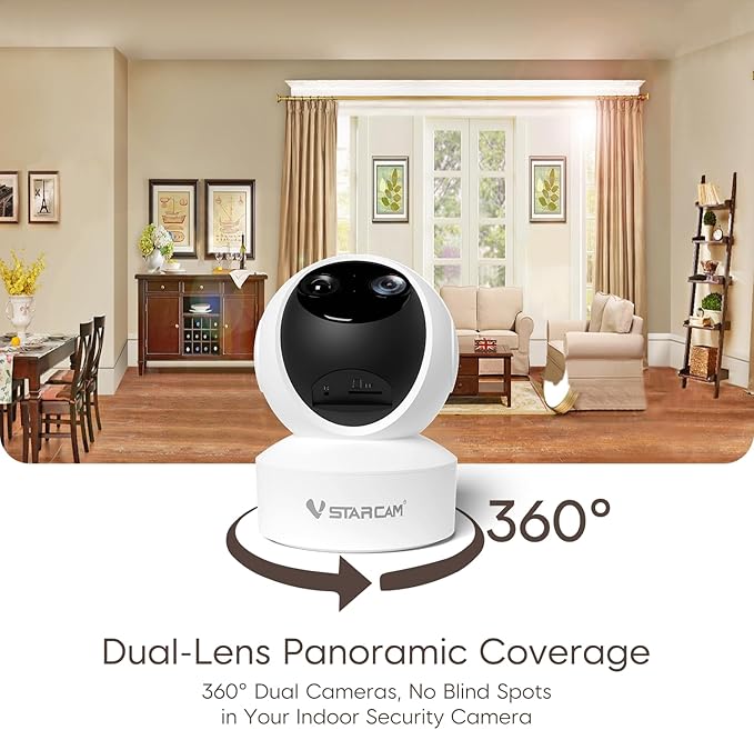 VSTARCAM 2K Dual Lens Indoor Security Camera, 10X Hybrid Zoom WiFi Camera for Home Security, 360° AI Tracking Pet Baby Monitor, Color Night Vision, 2-Way Audio, Support Cloud & 256GB SD Card Storage