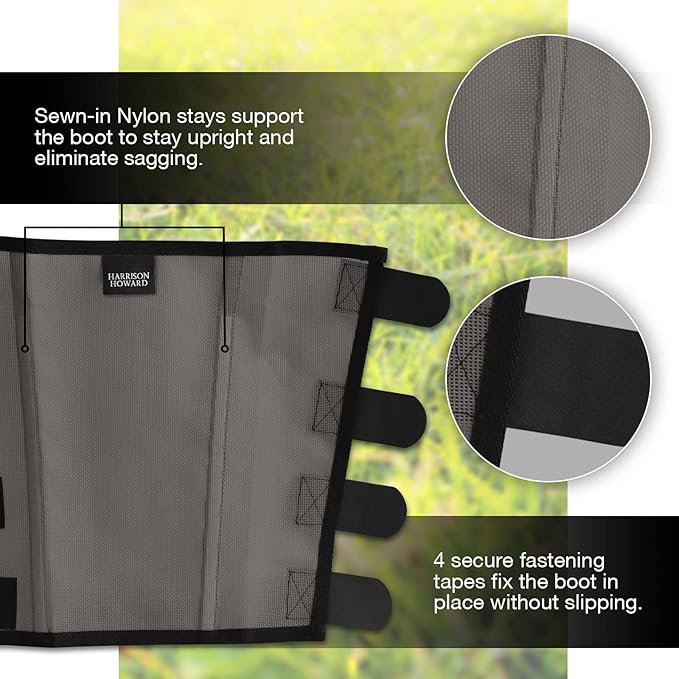 Harrison Howard Loose Fitting Fly Boots UV-Protective Extra Tough Mesh Ventilated Four Fasteners Stay-on Design Protect Horse Legs & Stomp-Reducing Set of 4 Dark Grey Mini