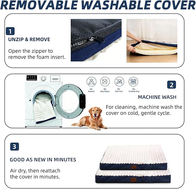 Orthopedic Dog Bed with Firm High-Density Egg Crate Foam, Soft Short Plush Surface Pet Beds,Machine Washable with Removable Cover & Non-Slip Bottom for Medium Breeds (Blue, 29" L x 18" W x 3" H)