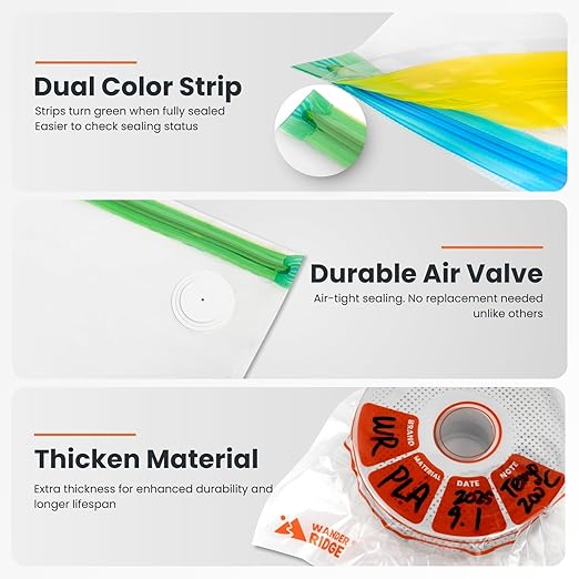 3D Printer Filament Storage Bags Vacuum Storage Bags Kit 3D Printer Accessories with Storage Bags (13x15 inches), Desiccants, Auto Pump, Sealing Clips, Humidity Resistant (10 Bags + Electric Pump)
