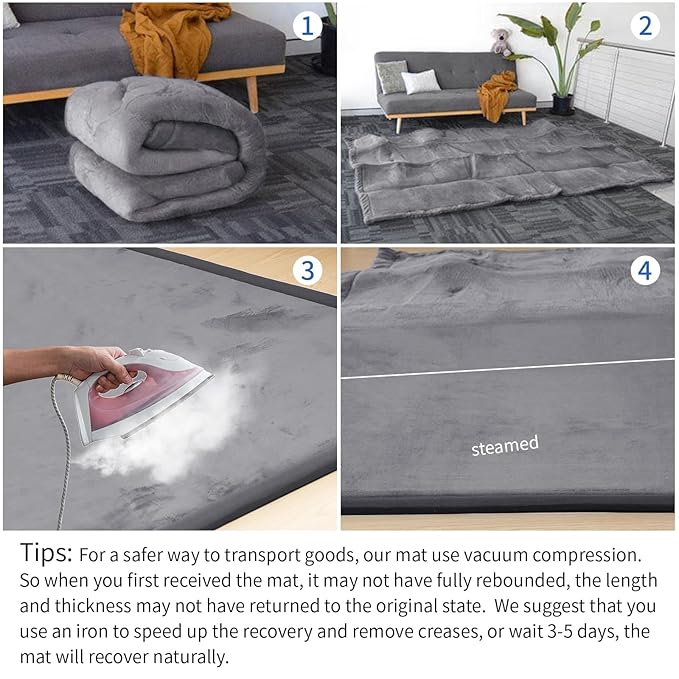 Baby Play Mat for Floor,1.3" Thick Memory Foam Tummy Time Mats,79"×118" Extra Large Non Slip Crawling Mat for Toddlers,Infants,Kids,Yoga Mat,Tatami Style for Living Room(Dark Gray)