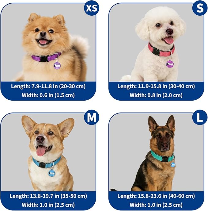 Reflective Dog Collar for Large Dogs with Dog Tags Personalized & Quick Release Buckle, Adjustable and Comfortable Nylon Pet Collar, Purple