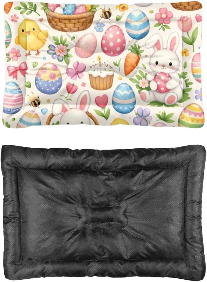Dog Bed Furniture 36 × 24 Inch Floral Pastel Easter Bunny Egg Chick Dog Pads Crate Pad Easy-Fold Small Crate Bed Cama De Perros Medianos One Pack Pet Pads for Cats Kennel Pad for Travel