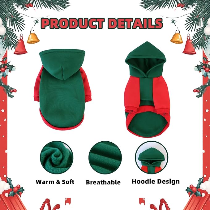 Custom Dog Hoodie, Personalized Sweatshirt with Photo Text Name Logo, Customized Hooded Sweater for Small Medium Large Dogs & Cats (Green + Red Border, XX-Large)