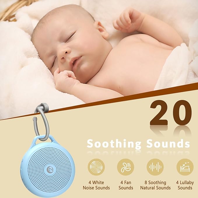 Portable White Noise Sleep Sound Machine for Home and Travel. Perfect for Your Sleeping Baby with a dimmable Night Light and Long Battery Life. Baby Essential Adult/Child Lock Feature.