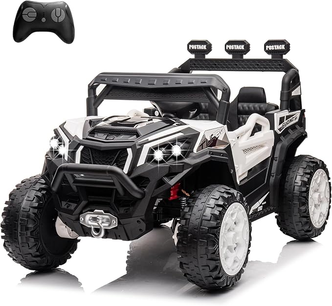 24V Ride On Car for Kids, 4x4 Kids Electric Car with Remote Control Off Road, Children Car with Bluetooth 3 Speeds LED Lights Storage Trunk,White