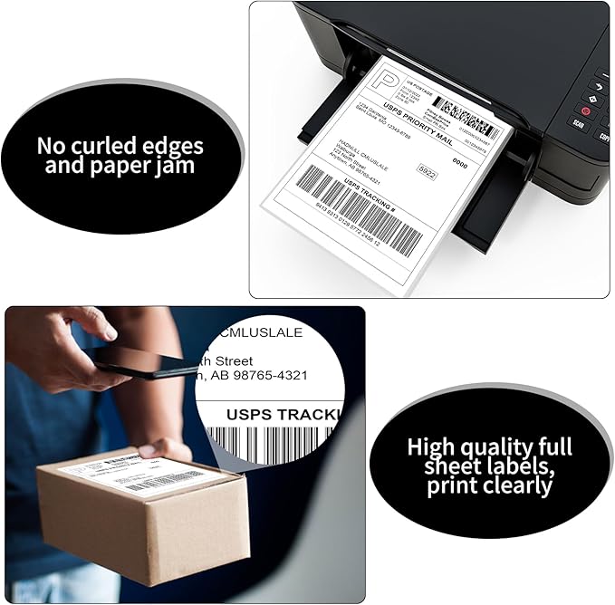 8.5" x 11" Full Sheet Label Sticker Paper for Laser & Inkjet Printers,Self Adhesive Full Page Shipping Labels,Printable White Matte Mailing Label Stickers(800 Sheets,800 Labels)