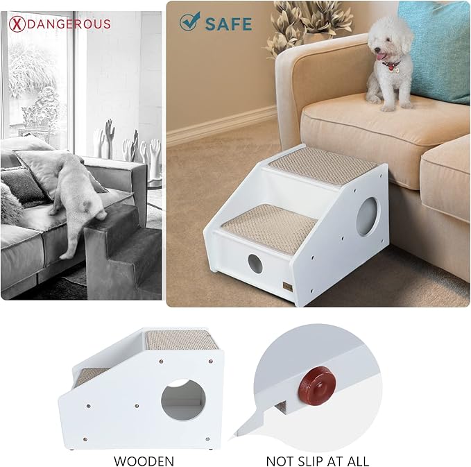 Petsfit 2-Steps Dog Stairs, Non-Slip cat Window Perch, White(21x17x14 inch)