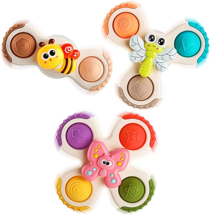ALASOU 3PCS Pop Suction Cup Spinner Toys for 1 Year Old Boy Girl|Novelty Spinning Tops Toddler Toys Age 1-2|Sensory Baby Bath Toy for Toddlers 1-3|12 18 Months Boy Birthday Gift for Infant