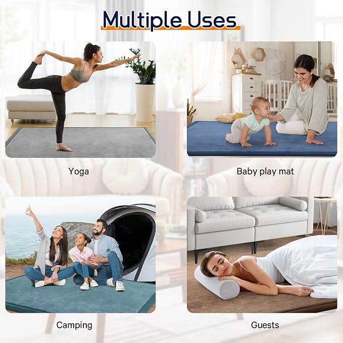 Baby Play Mat for Floor Tummy Time Mat Nursery Rug Muscle Mat Area Rug Playroom Rug Tatami Mat 6'7"x6'7" Memory Foam 1.3" Thick Crawling Mat for Babies,Toddlers, Infants, Kids,Floor Mat(Beige)