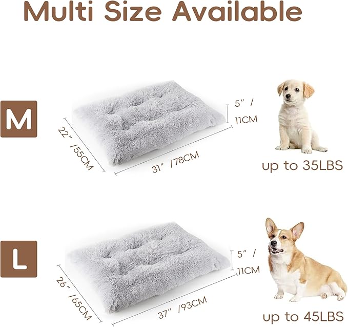 Washable Crate Beds for Medium Dogs Calming Sleeping Anti Anxiety,Fluffy Soft Cozy Comfortable Dog Crate Bed for Travel Car Truck Rectangle Kennel Cage（31x22x4.5 inches，Light Grey）