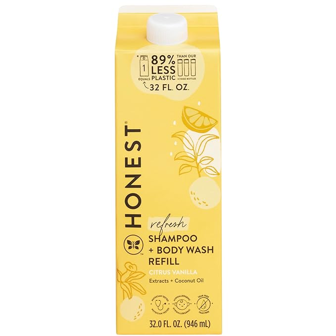 The Honest Company 2-in-1 Cleansing Shampoo + Body Wash Refill Carton | Gentle for Baby | Naturally Derived, Tear-free, Hypoallergenic | Citrus Vanilla Refresh, 32 fl oz