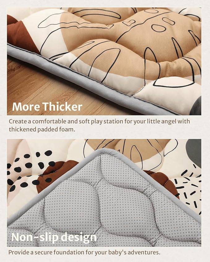 Blissful Diary Baby Play Mats for Floor, 47x47 Playpen Mat, Thicker Cushioning Padding Foam Playmat for Baby and Toddlers Infants, Non-Slip & Machine Washable, Boho Design