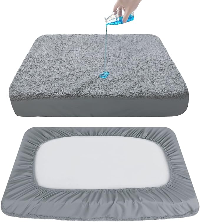 Dog Bed Covers Soft Plush Replacement Washable, Waterproof Pet Mattress Bed Liner Grey 41x29 Inches, for Dog/Cat, Cover Only