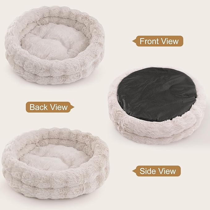 Cat Beds for Indoor Cats, Washable Round Beds for Small Dog and Cats, Soft Plush Faux Fur Removable Pet Bed for Puppy and Kitten, 24"x24"x7"