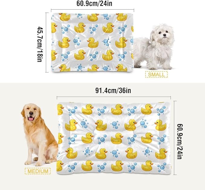 Emelivor Yellow Duck White Dog Cat Bed Washable Crate Pet Bed Anti-Slip Comfortable Durable Dog Crate Bed for Indoor Small Medium Large Dogs,36x24in
