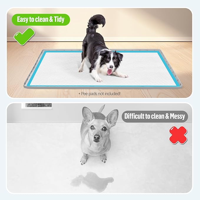 Pee Pad Holder for Dogs, 34" x 22" Silicone Pee Tray Mat Leak-Proof, High Edge, No Spill Pet Pad Holder for Puppy, Cat, Rabbit, Training Pads for Floor Protection, No Pee Pads (Light Grey)