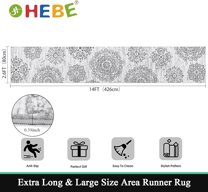 HEBE Hallway Runner Rug 2'8''x14' Washable Vintage Distressed Area Rugs Non