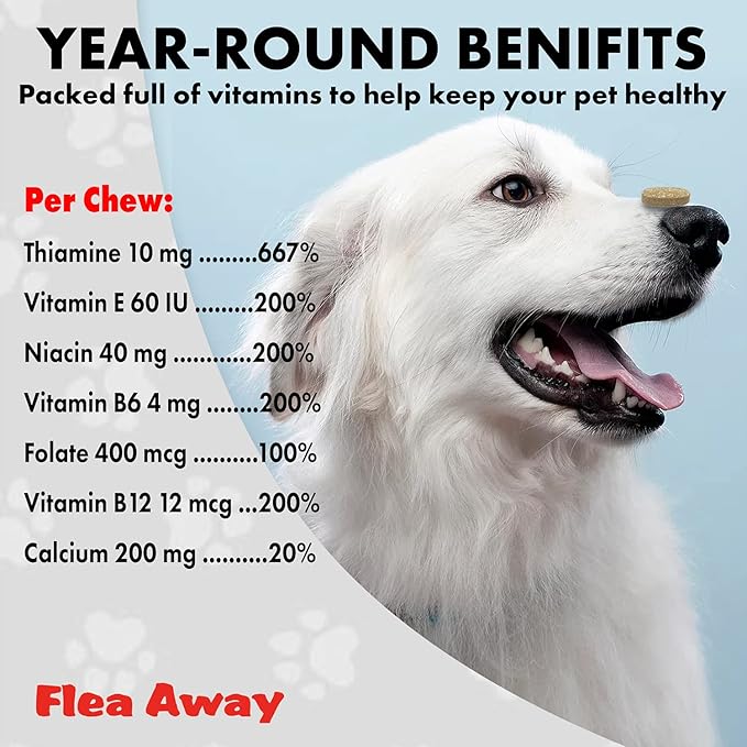 Flea Away All Natural Supplement for Fleas, Ticks, and Mosquitos Prevention for Dogs and Cats, 100 Chewable Treat Tablets, Single (Pack of 2)