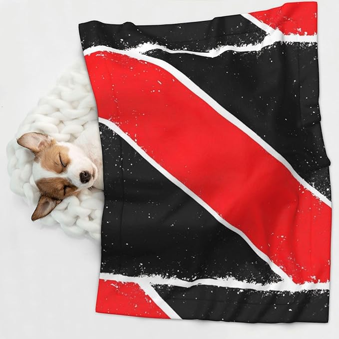 Reversible Plush Throw for Dogs and Cats, Trinidad and Tobago Flag, Double Sided Blanket with Nubby Dot Side and Sleek Side Ideal for Cuddling Nesting Security