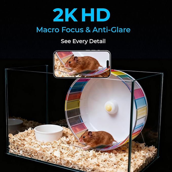 2K HD Small Pet Camera for Hamsters, Gerbils, Fancy Mice & Guinea Pigs, 140° Wide-Angle Night Vision, Anti-Glare WiFi Cage Camera with Two-Way Audio, AI Motion Alerts & Easy Stick-On Install