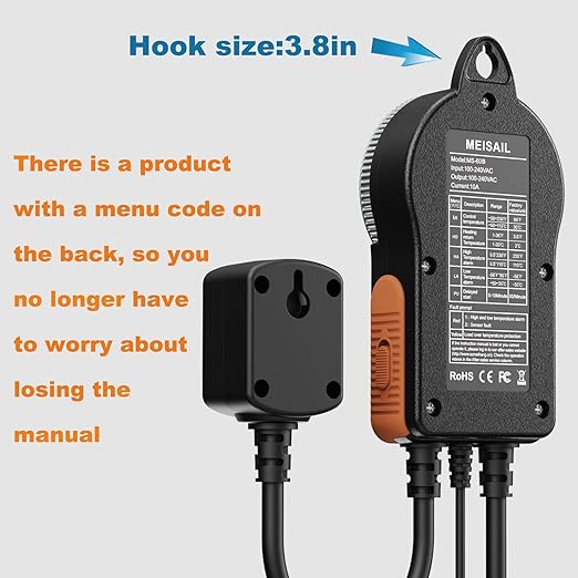 Temperature Controller, for Aquaculture or Plant Seedling, Pet Temperature Controller, Reptile Thermostat, with Overheat Protection and Dualensor Smart Protection