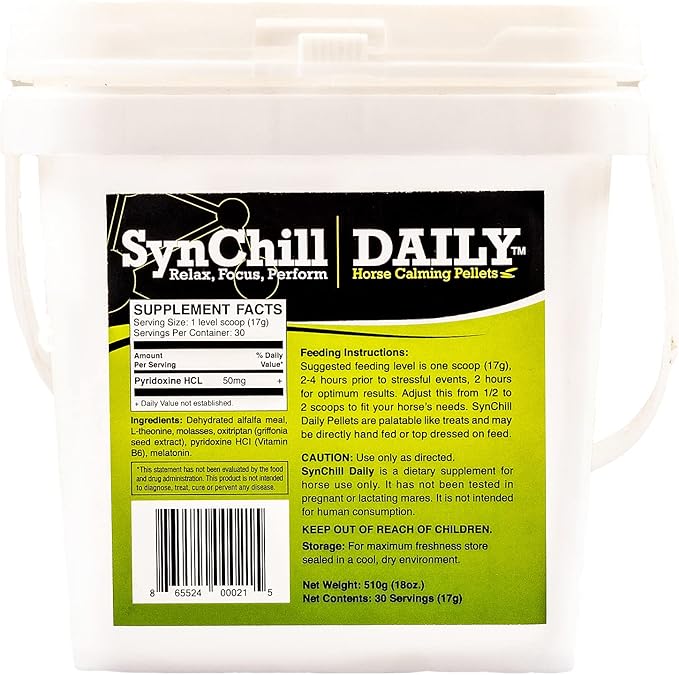 SynNutra Equine SynChill 100% Natural & Nutritional Supplement, Lab Proven Results, Designed for Focus & Performance, Approved by Olympians and Veterinarians, Daily Pellets -30 Servings, Made in USA