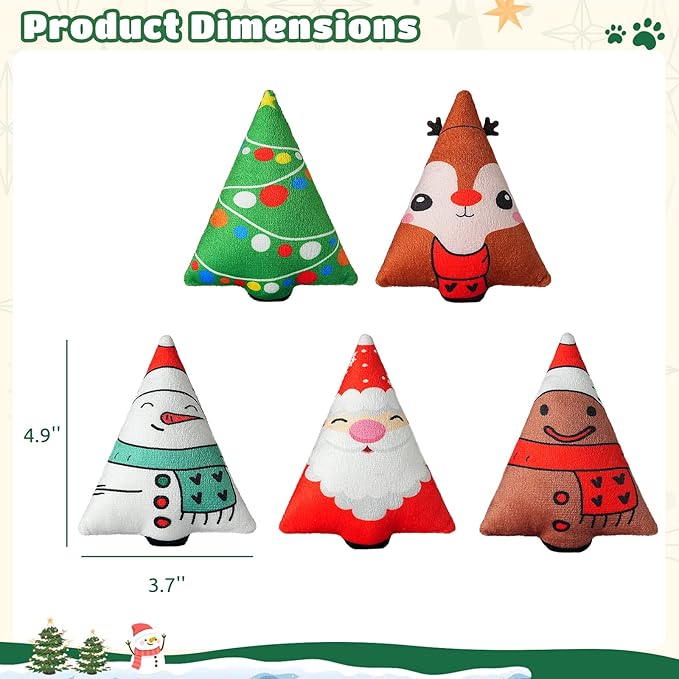 Christmas Catnip Toys Interactive Cats 5PCS Cat Nip Toy/Kitten Chew Plush Gift/Best Play Kick Stuff/Kitty Stuffed Teething Pillow/Cute and Soft Dental Gifts (5 types of Christmas decorations)