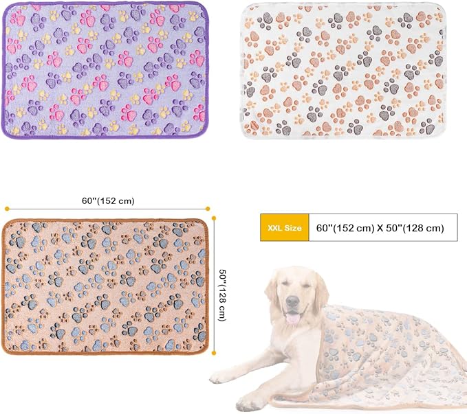 Dono 1 Pack 3 Dog Blankets, Soft Fluffy Fleece Pet Blanket Warm Sleep Mat Paw Print Design Puppy Kitten Throw Blankets Doggy Blanket for Dogs