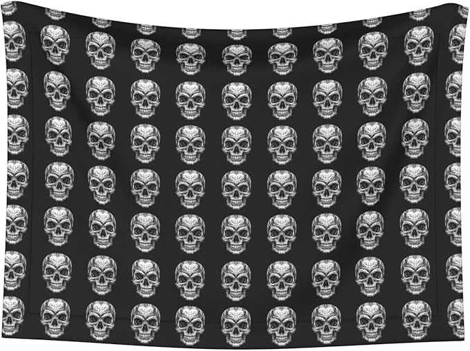 Pet Blanket for Indoor Outdoor Use, Black Skull Head, Two Sided Reversible Plush Mat with Bumpy Dot Texture for Patios Crates Portable Bed Companion