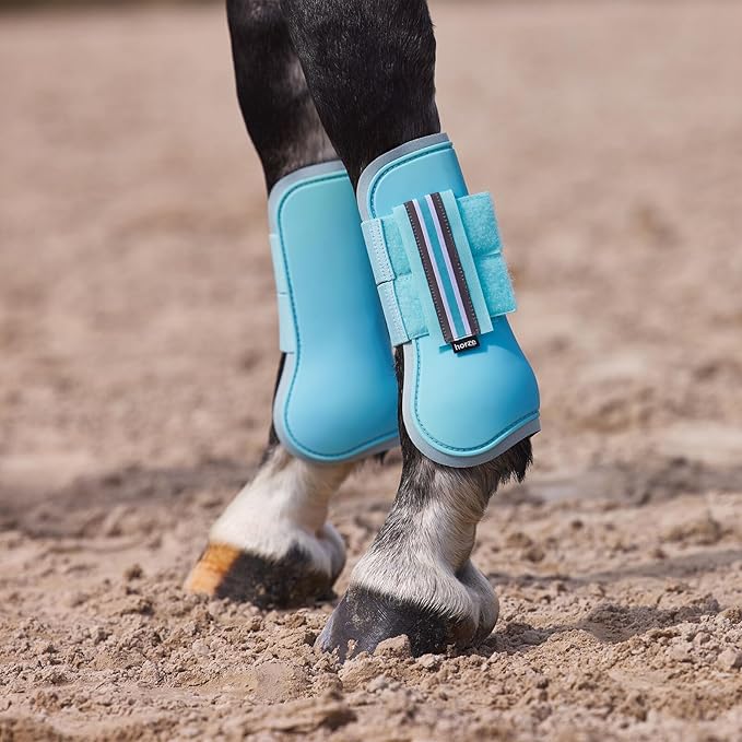 HORZE Adepto Open Front Tendon Boots | Durable Shell with Neoprene Lining - Canal Blue - Pony