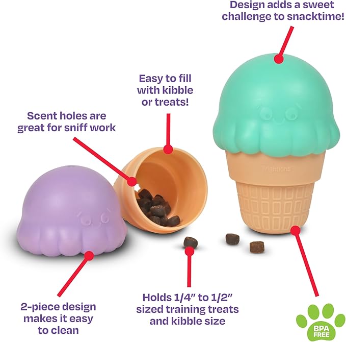 Brightkins Small Ice Cream Cone Treat Dispenser - Dog Toys, Treat Dispenser for Dogs (Pack of 2)