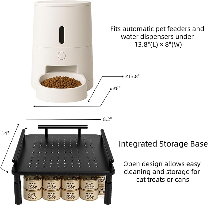 Raised Pet Feeder Stand for Cats & Dogs Neck Health, Metal Holder for Pet Automatic Feeders, Pet Water Dispenser Stand, Adjustable Height Elevated Shelf for Most Pet Feeders & Water Dispensers