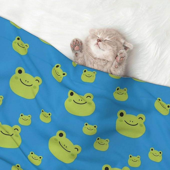 Reversible Plush Throw for Dogs and Cats, Colorful Pattern Adorable Frog Face Pattern, Double Sided Blanket with Nubby Dot Side and Sleek Side Ideal for Cuddling Nesting Security