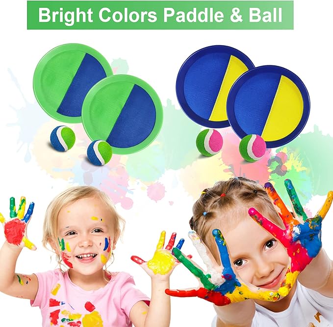 Jalunth Ball Catch Set Game Toss Paddle - Beach Toys Back Yard Outdoor Games Lawn Backyard Target Throw Catch Sticky Mitt Set Age 3 4 5 6 7 8 9 10 11 12 Years Old Boys Girls Kids Easter Gifts
