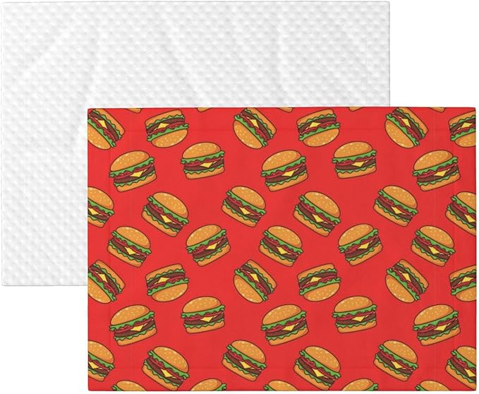 Double Sided Pet Throw for Dogs Who Shed, Burger Hamburger Pattern Red, Reversible Blanket with Nubby Dot Side Catches Loose Fur for Easier Furniture Cleanup